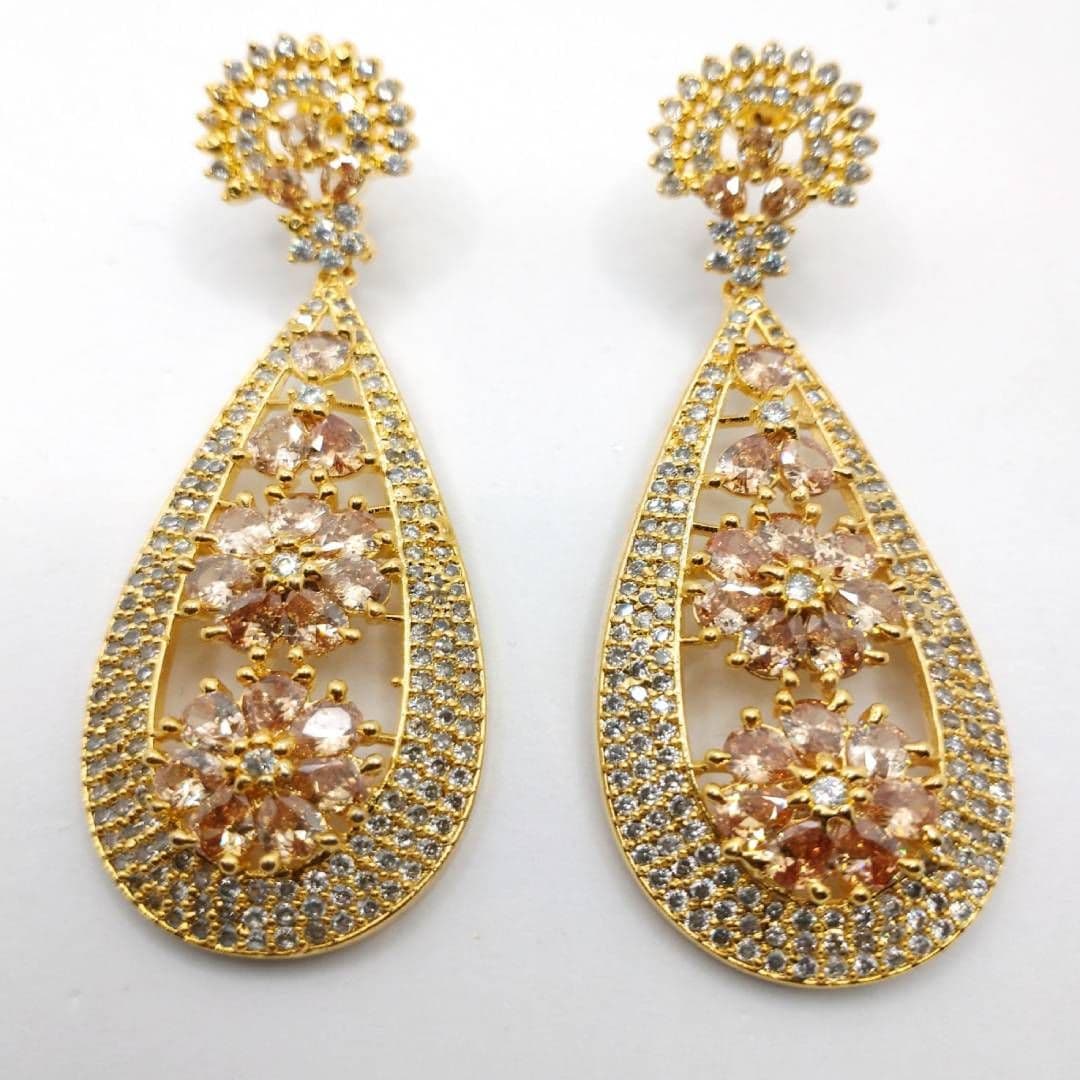 American Diamond Gold Earrings Set