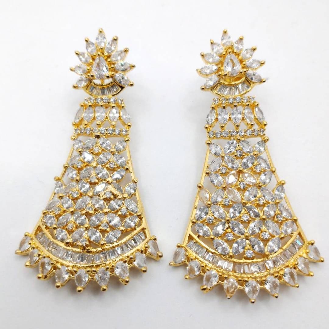 American Diamond Gold & Silver Earrings Set