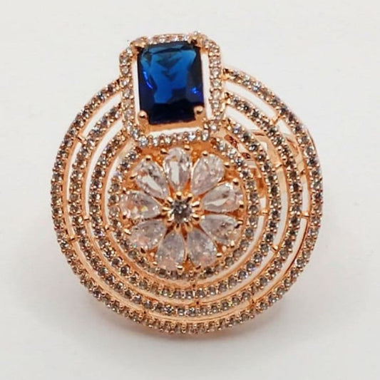 American Diamond Rose Gold & Blue Adjustable Ring