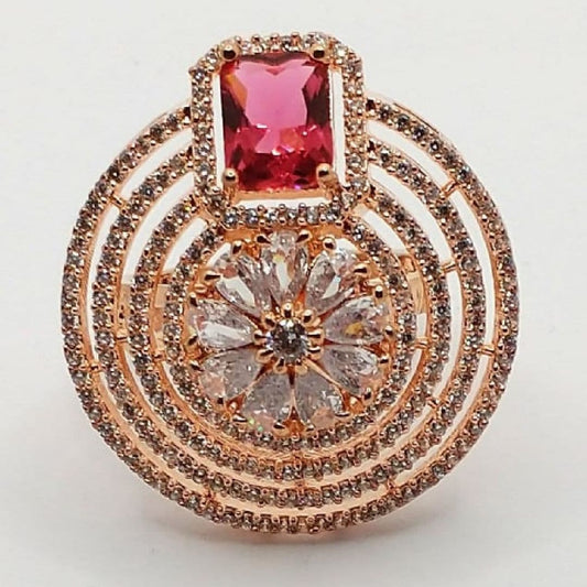 American Diamond Rose Gold & Ruby Red Ring