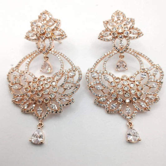 American Diamond Rose Gold & Silver Earrings Set