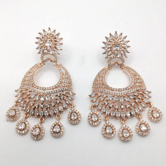 American Diamond Rose Gold & Silver Earrings Set