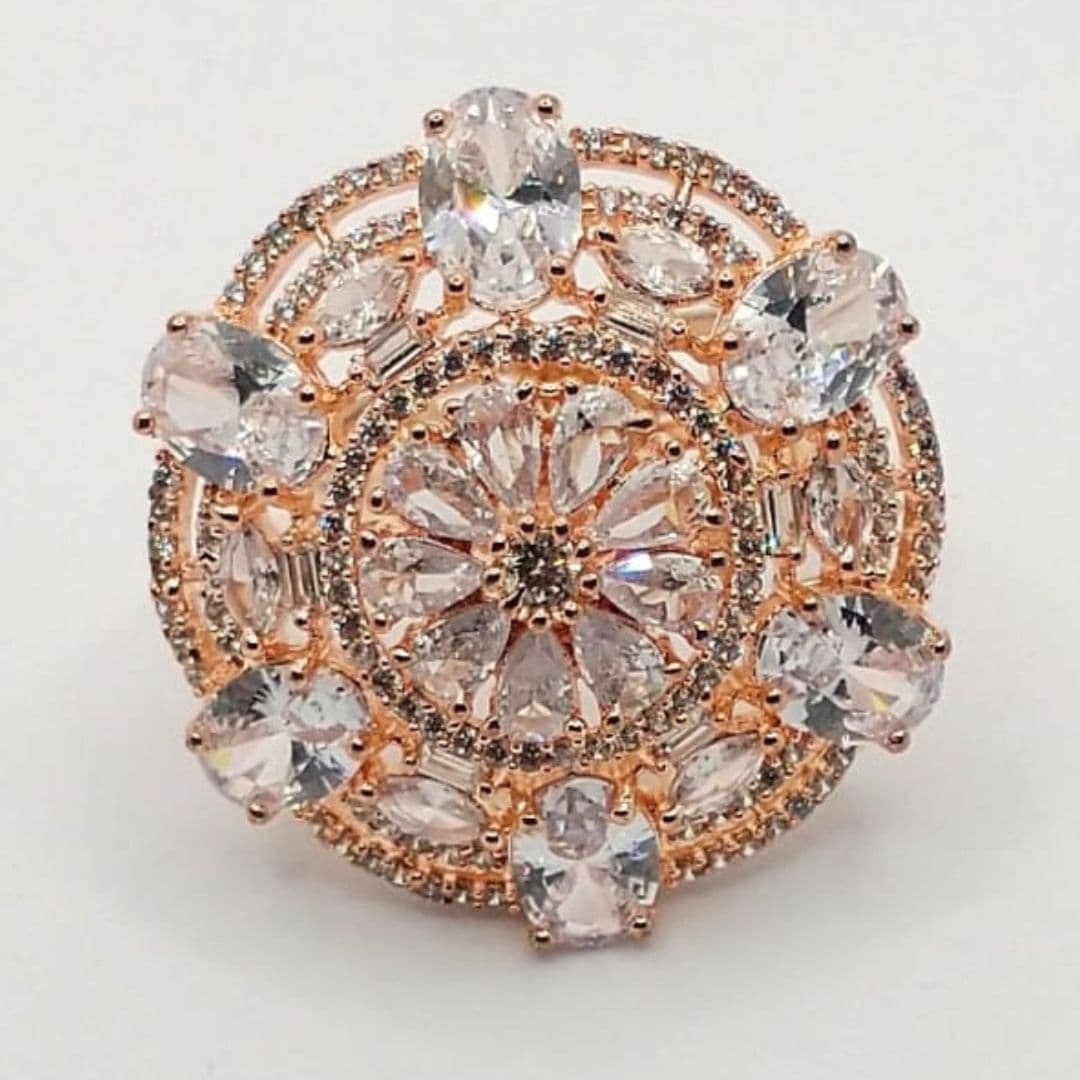 American Diamond Rose Gold & Silver Ring