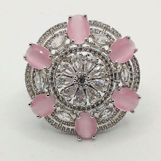 American Diamond Silver & Pink Ring