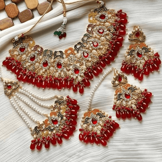 Asian Bridal 4 Piece Multicoloured Kundan Necklace Jewellery Set