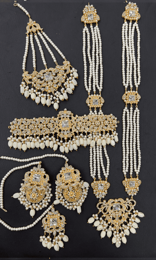 Gold & Ivory Bridal Choker Necklace Jewellery Set with Mala