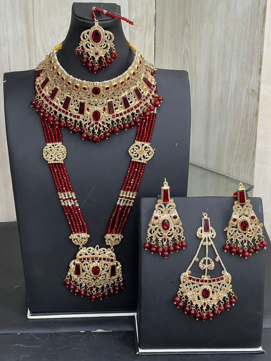 Red Bridal Necklace Jewellery Set with Mala