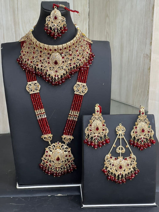 Red & Gold Bridal Necklace Set with Mala