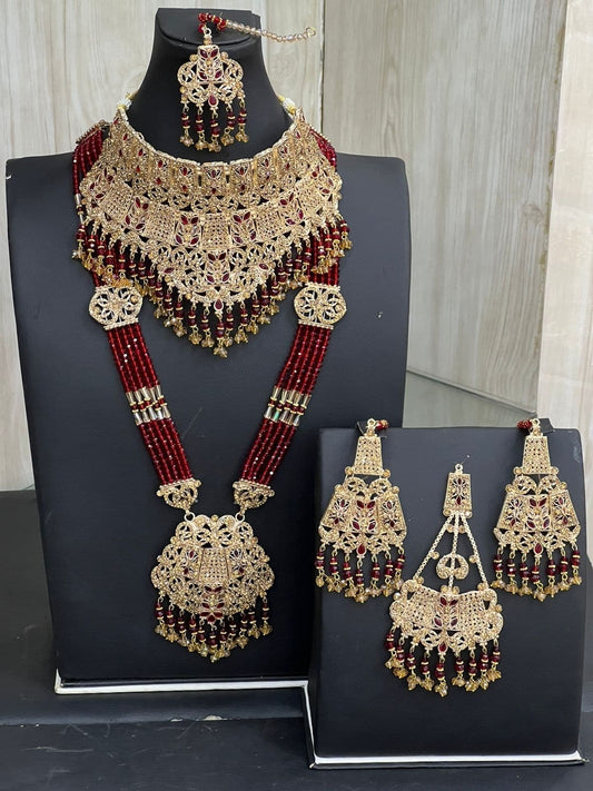 Red & Gold Bridal Necklace Jewellery Set with Mala