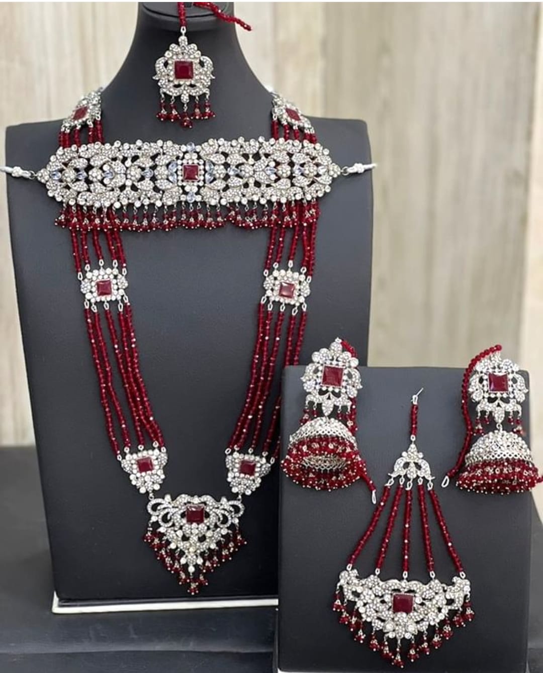 Silver Bridal Choker Necklace Jewellery Set with Mala