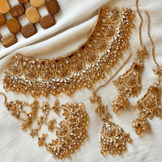 Asian Bridal Gold Kundan Necklace Jewellery Set