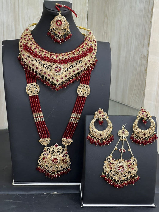 Gold & Red Necklace Jewellery Set with Mala