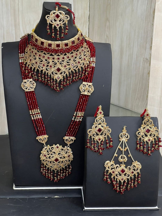 Red Bridal Necklace Jewellery Set with Mala