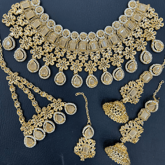 Beige Kundan Necklace Jewellery Set