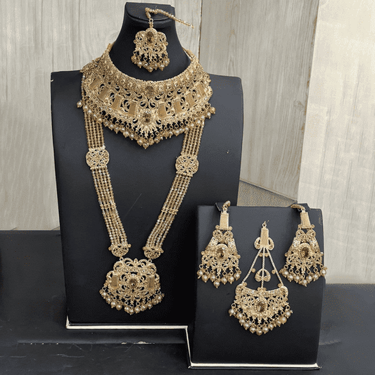 Gold & Beige Bridal Jewellery Set with Mala