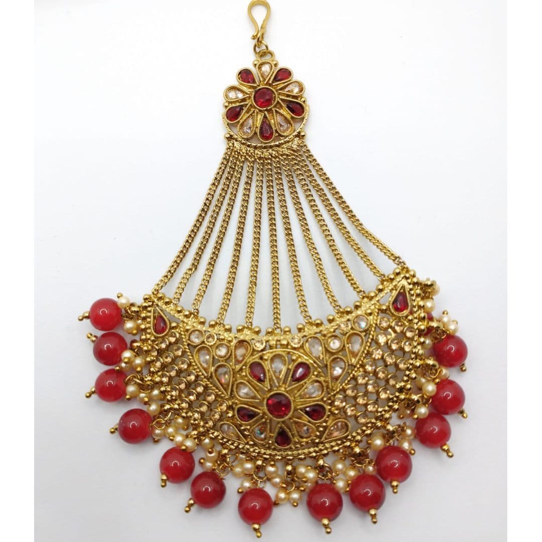 Gold & Red Kundan Jhoomar / Passa