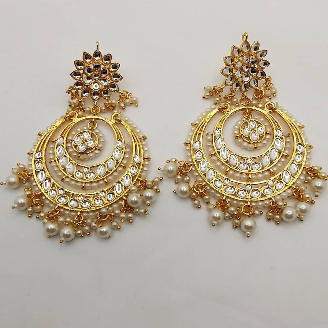 Gold & White Kundan Earrings Set