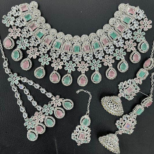 Mint Green & Baby Pink Kundan Necklace Jewellery Set