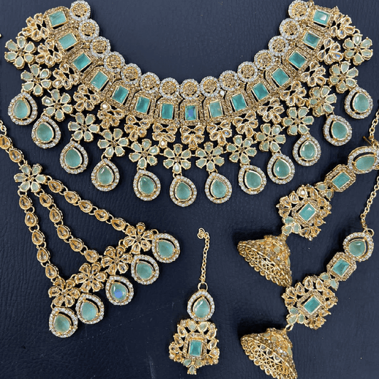 Mint Green Kundan Necklace Jewellery Set