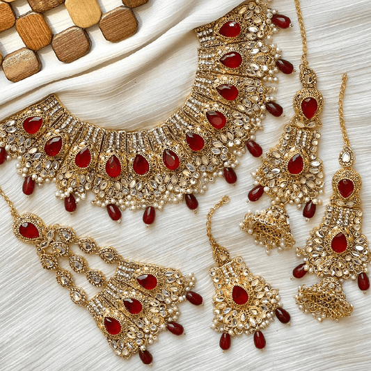 Red & Gold Kundan Necklace Jewellery Set