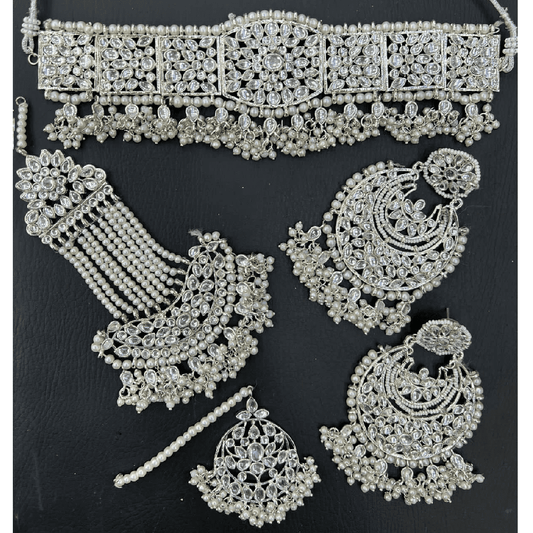 Silver Kundan Choker Necklace Jewellery Set